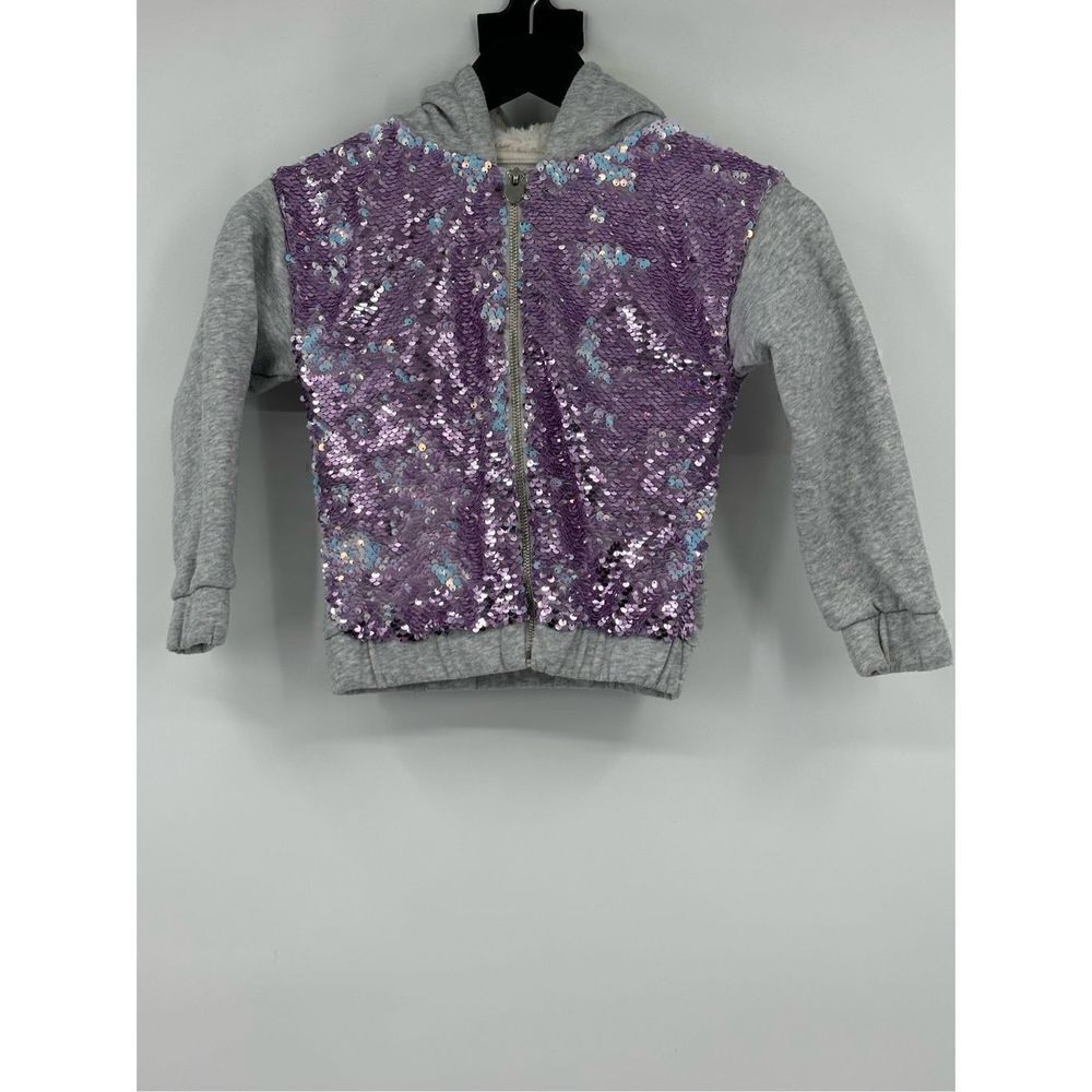 465 Kids by Garanimals gray sweater hoodie with purple sequins size 5